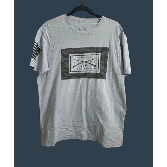 Grunt Style Mens Tactical T-Shirt With American Flag Sleeve Graphic Light Gray - Picture 1 of 8